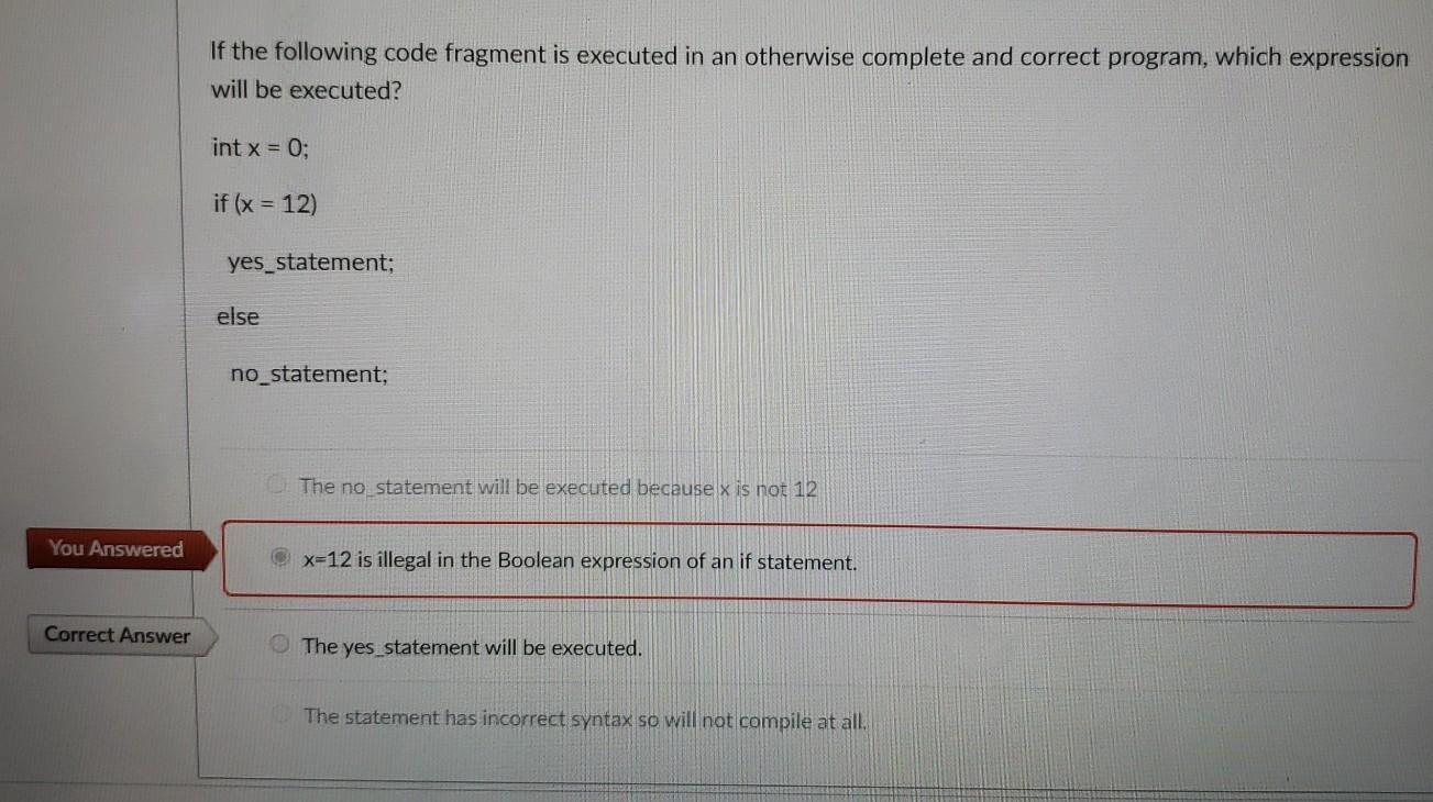 Solved If the following code fragment is executed in an | Chegg.com