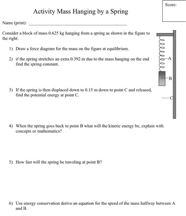 Solved Score: Activity Mass Hanging by a Spring Name | Chegg.com