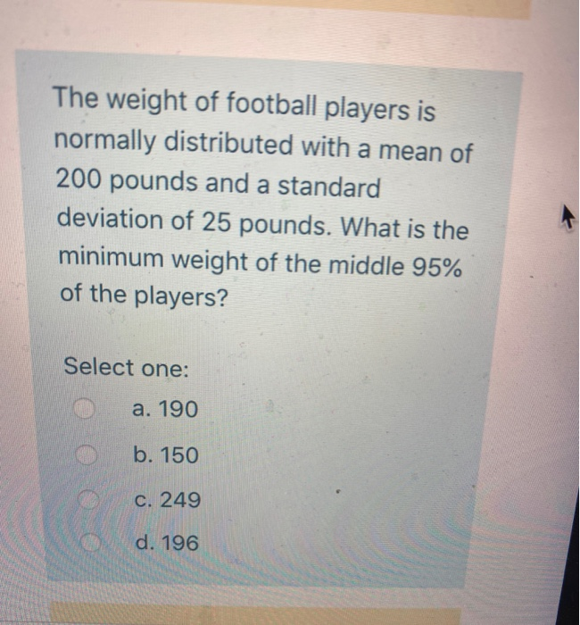 Solved The weight of football players is normally