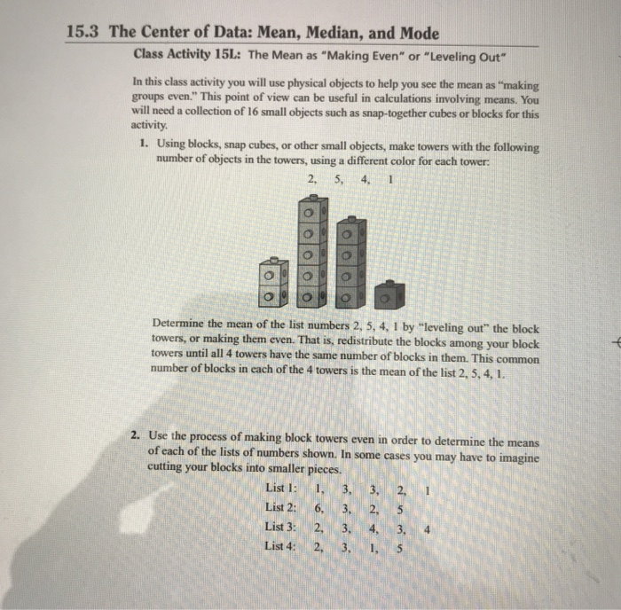 15.3 The Center of Data: Mean, Median, and Mode Class | Chegg.com