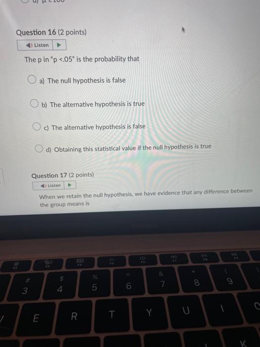 Solved d) μ=100 Question 15 ( 2 points) Which of the | Chegg.com