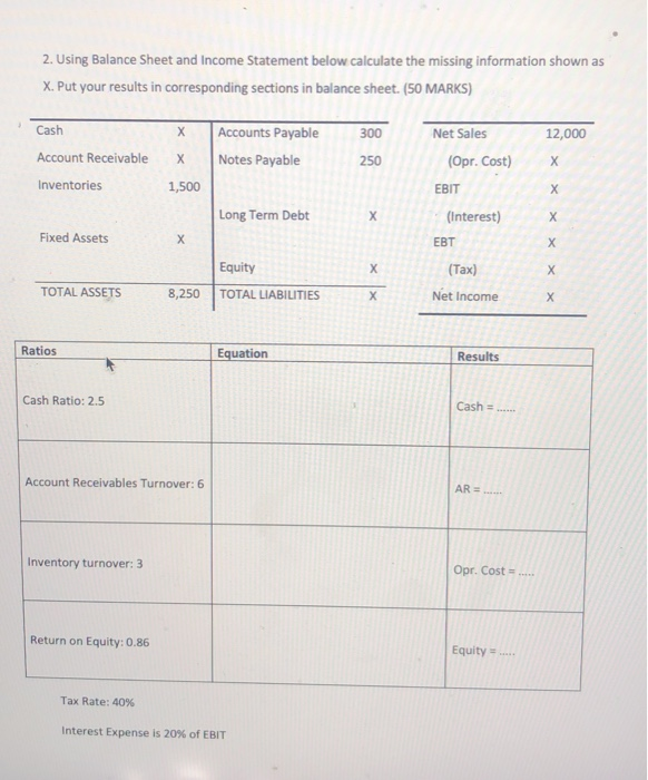 Solved 2. Using Balance Sheet and Income Statement below | Chegg.com