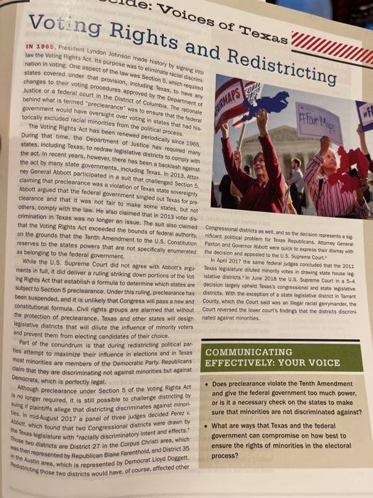 1.) Does preclearance violate the Tenth Amendment and