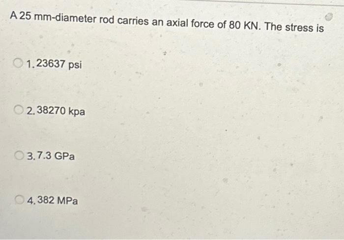Solved A 25 mm-diameter rod carries an axial force of 80 KN. | Chegg.com
