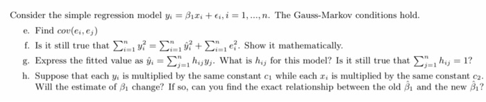 Solved e. Consider the simple regression model yi = B11; +, | Chegg.com