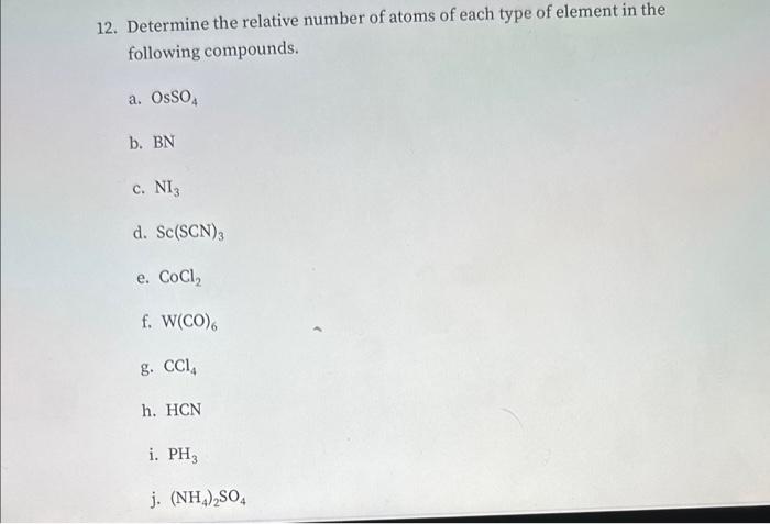 relative number of atoms of each element