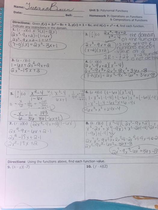 algebra 1 5 6 homework answer key