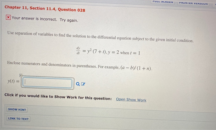 Solved Chapter 11, Section 11.4, Question 028 x Your answer | Chegg.com