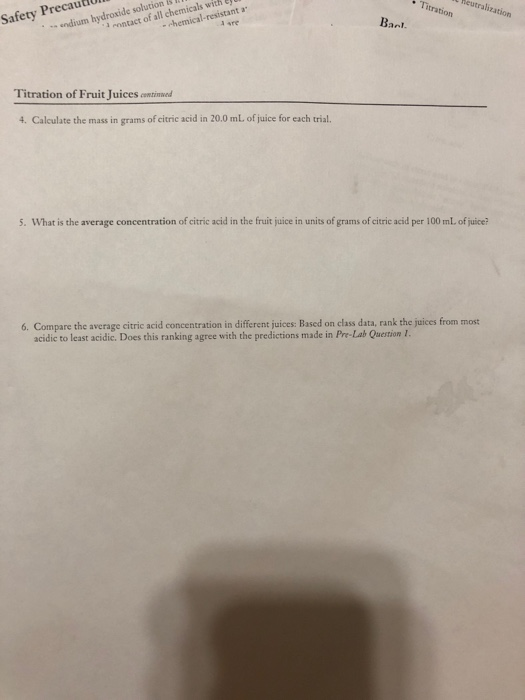 Solved Laboratory Report Name Section Date Titration of