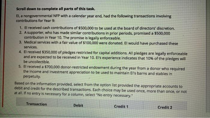 Solved Scroll down to complete all parts of this task. El, a | Chegg.com