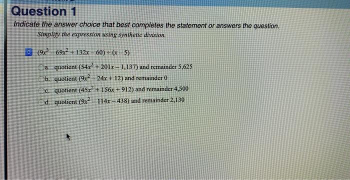 Solved Indicate the answer choice that best completes the | Chegg.com