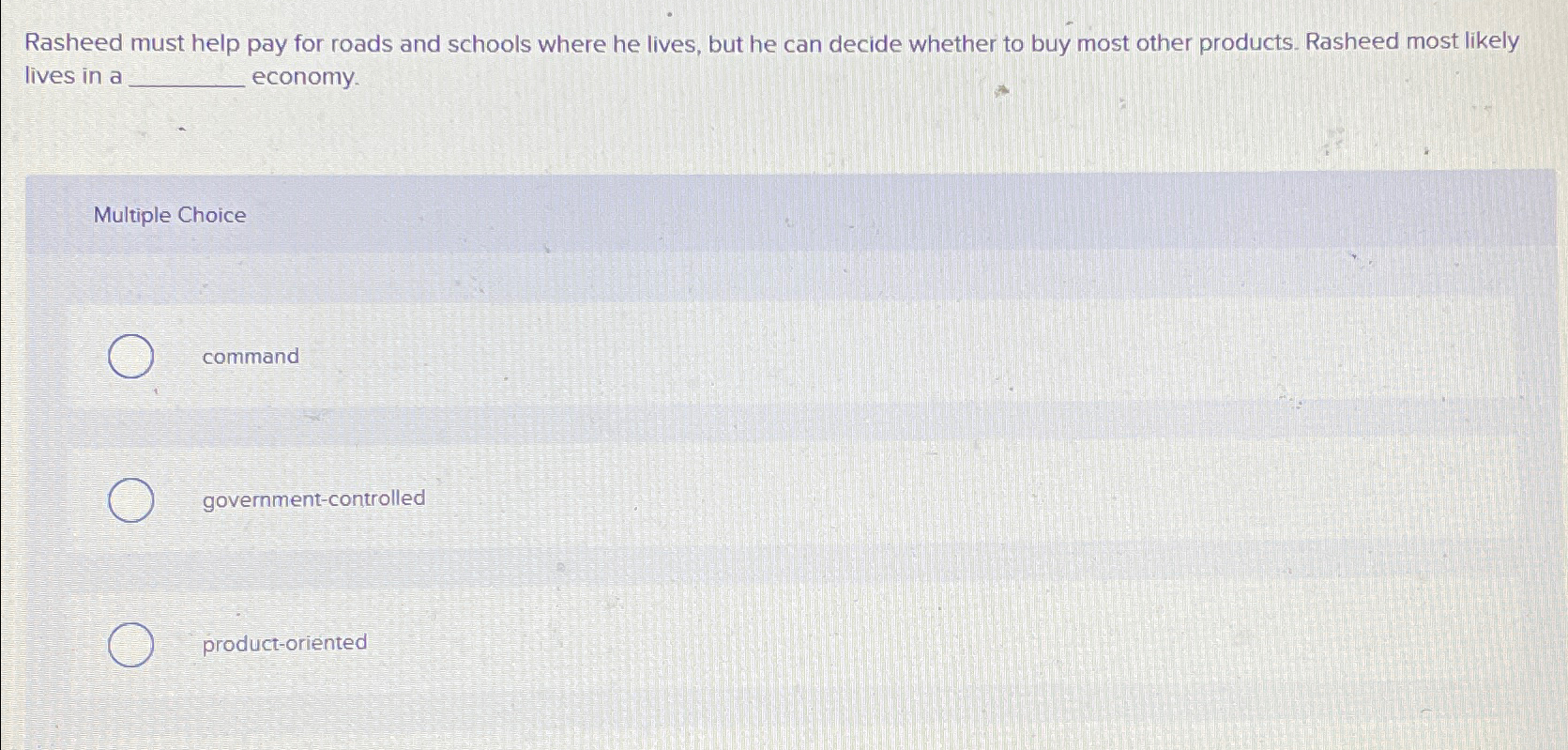Solved Rasheed must help pay for roads and schools where he | Chegg.com