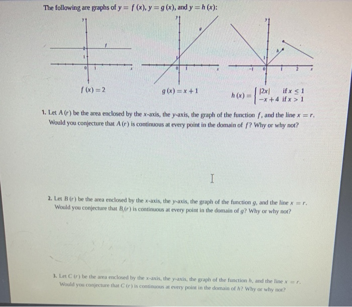 Solved The Following Are Graphs Of Y F X Y G X And Chegg Com