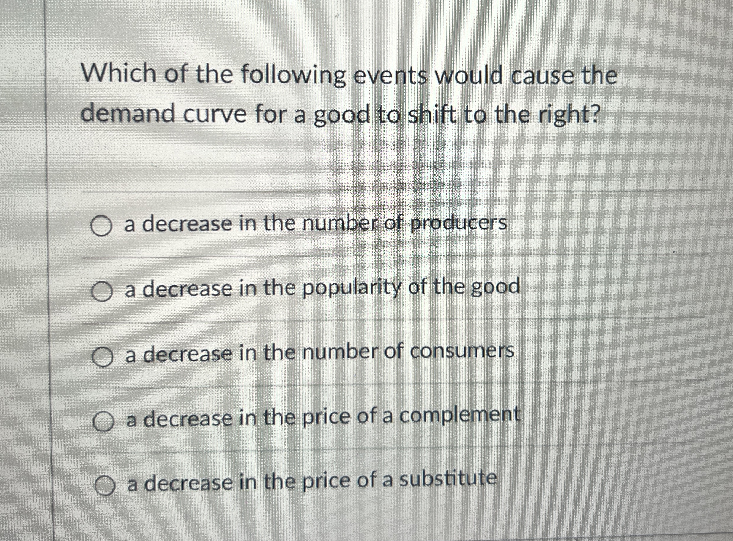 Solved Which of the following events would cause the demand | Chegg.com