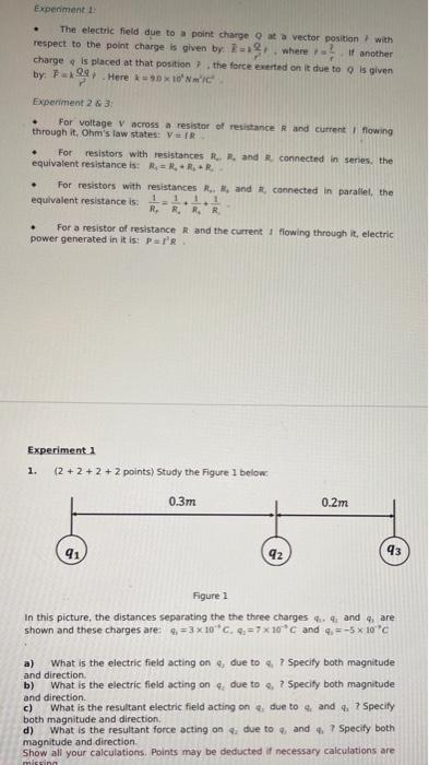 Solved . Experiment1 The electric field due to a point | Chegg.com