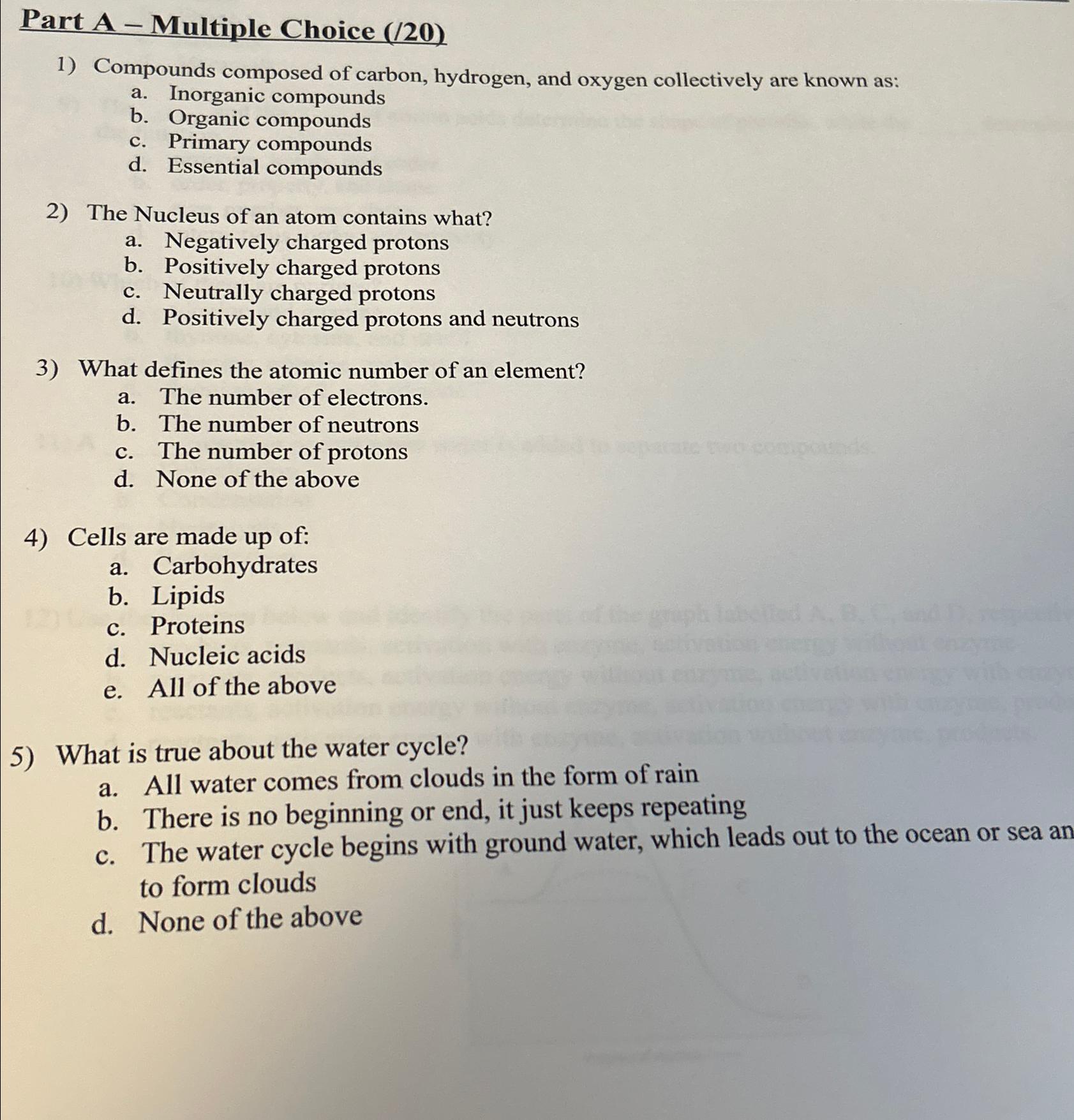 Solved Part A - ﻿Multiple Choice (/20)Compounds composed of | Chegg.com