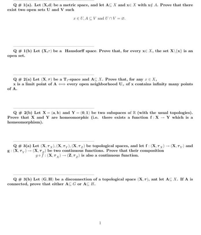 Solved Q 1 A Let X D Be A Metric Space And Let Ac Chegg Com