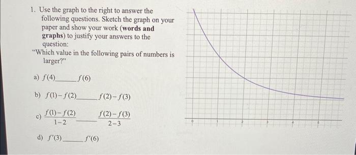 Solved 1. Use The Graph To The Right To Answer The Following 