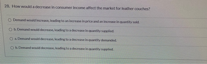 Solved 28. How would a decrease in consumer income affect | Chegg.com