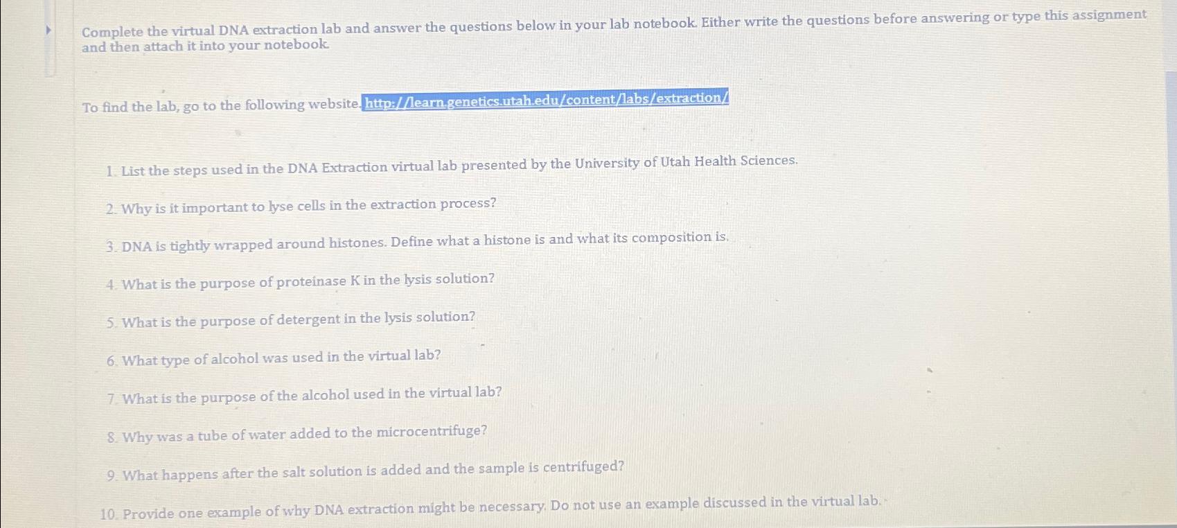 Solved Complete the virtual DNA extraction lab and answer