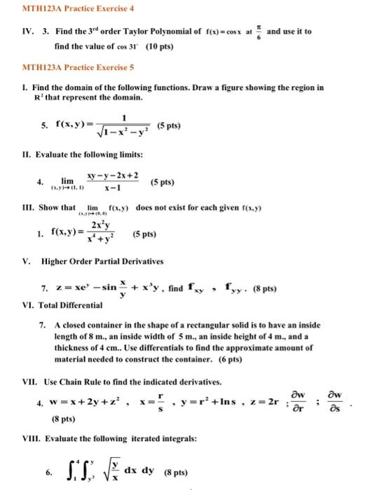 Solved IV. 3. Find the 3rd order Taylor Polynomial of | Chegg.com
