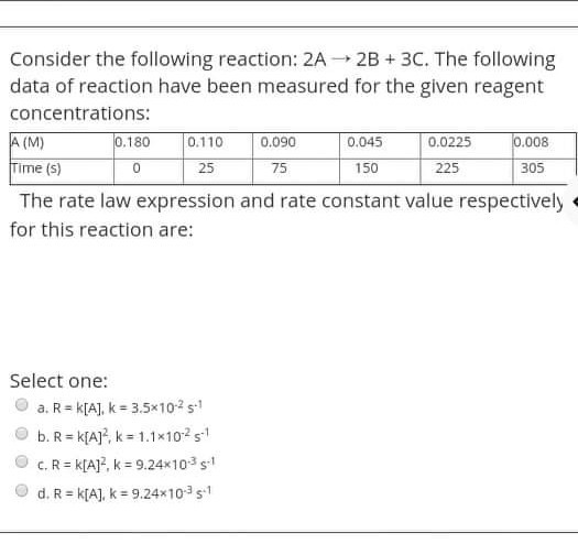 Solved Consider the following reaction: 2A 2B + 3C. The | Chegg.com