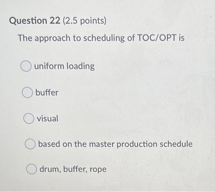Solved Question 22 (2.5 points) The approach to scheduling | Chegg.com