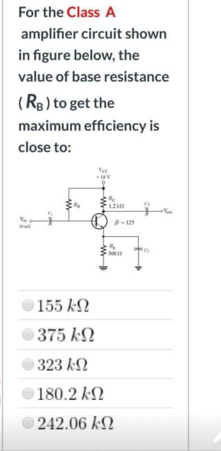 Solved For the Class A amplifier circuit shown in figure | Chegg.com