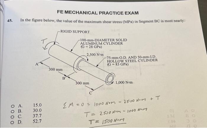 Solved FE MECHANICAL PRACTICE EXAM 45. In the figure below