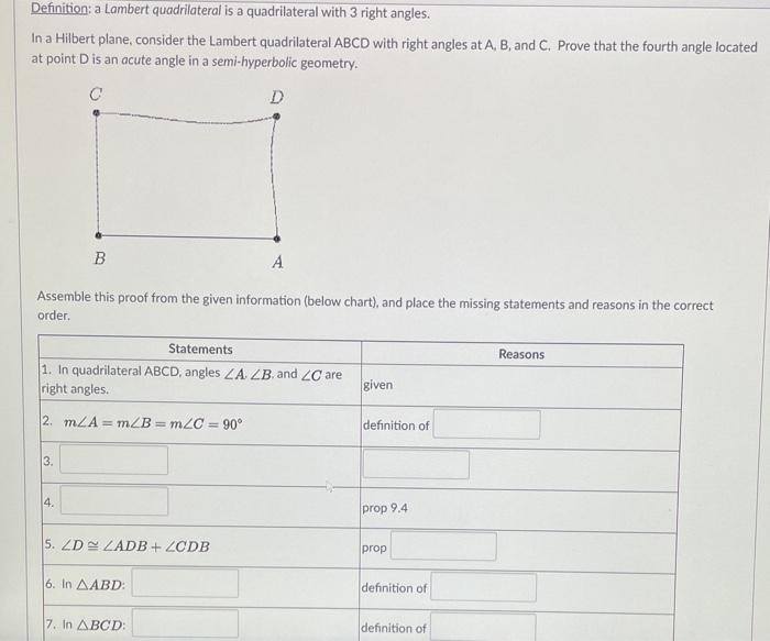 Solved Definition a Lambert quadrilateral is a
