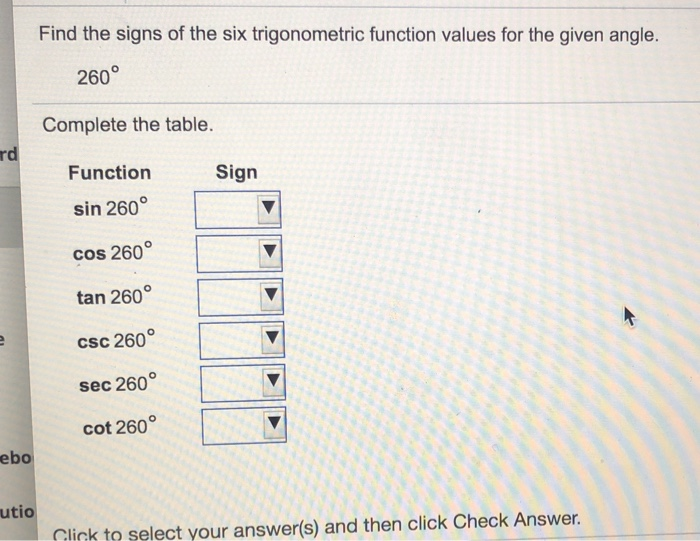 Solved Find The Signs Of The Six Trigonometric Function 0833