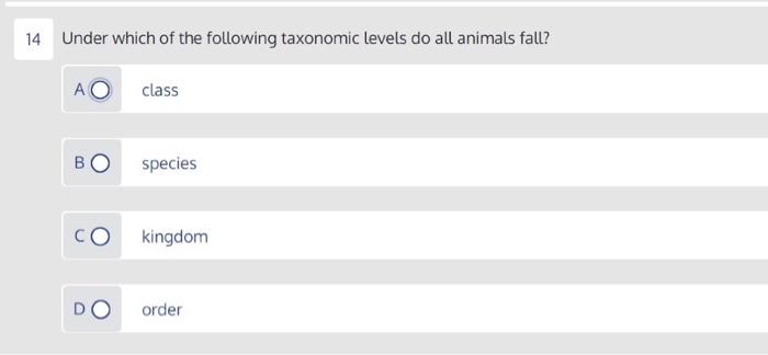 Solved 14 Under which of the following taxonomic levels do | Chegg.com