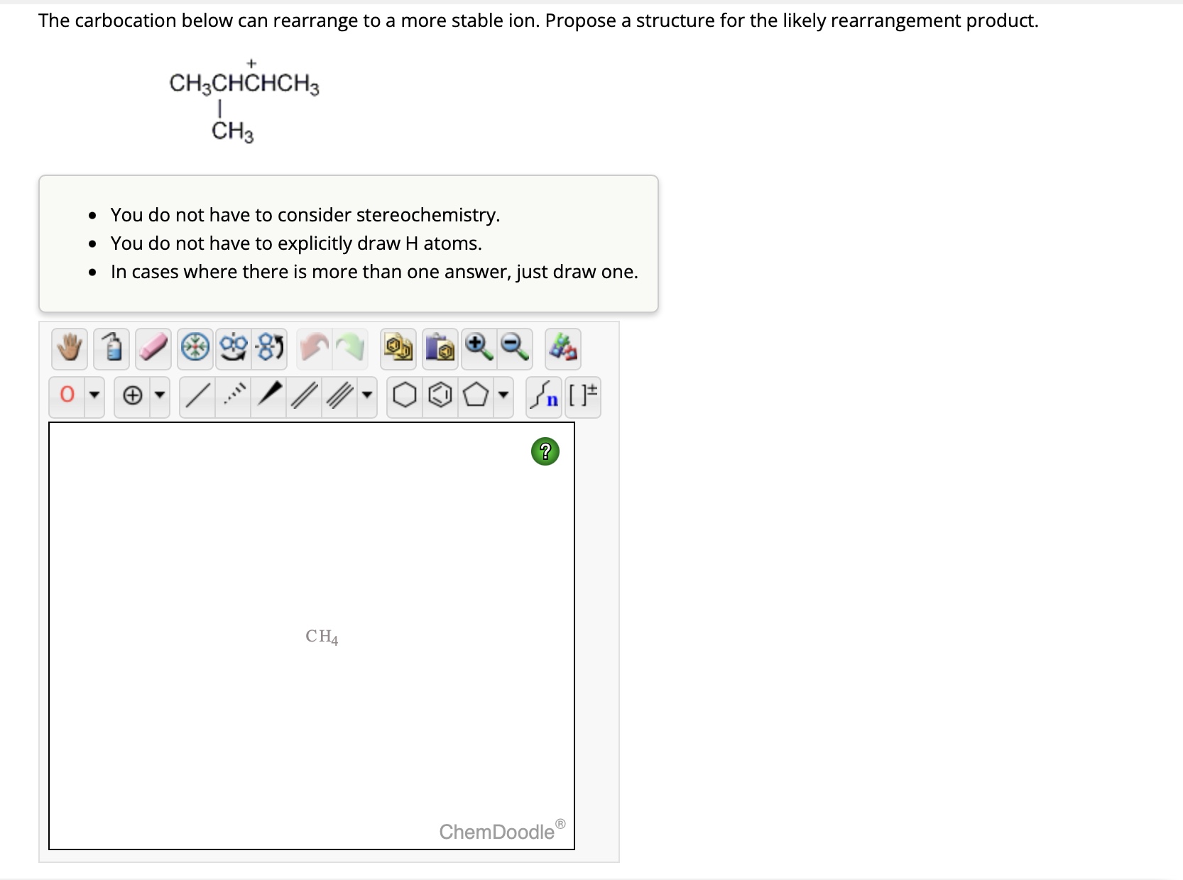 Solved The carbocation below can rearrange to a more stable | Chegg.com