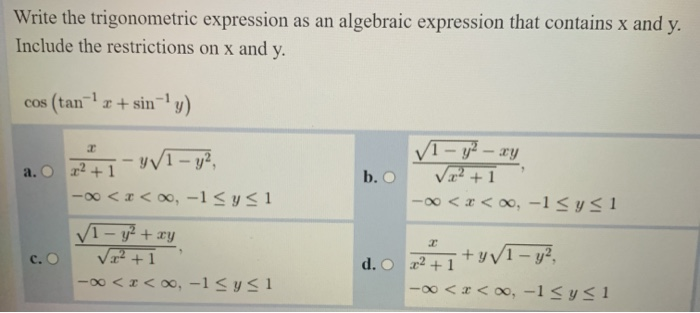 Solved Write the trigonometric expression as an algebraic | Chegg.com