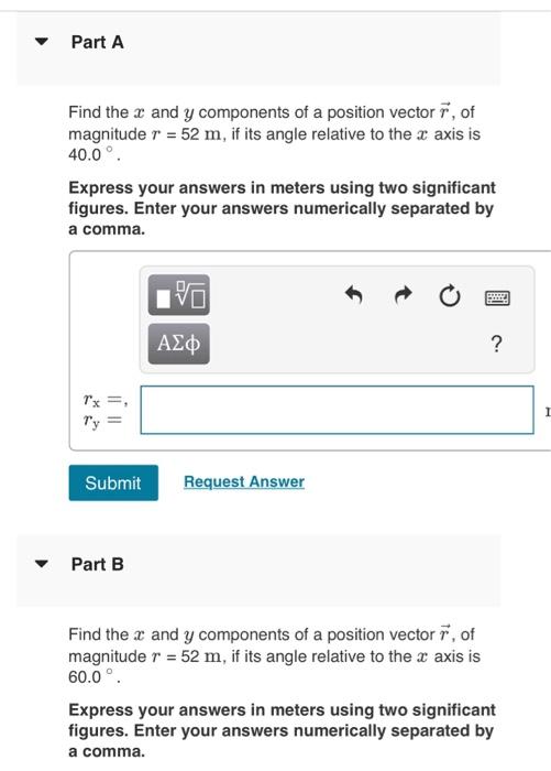 Solved Find the x and y components of a position vector r, | Chegg.com