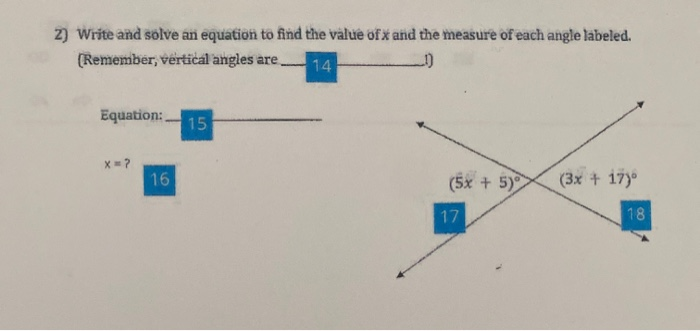 Solved 2) Write and solve an equation to find the value of x | Chegg.com