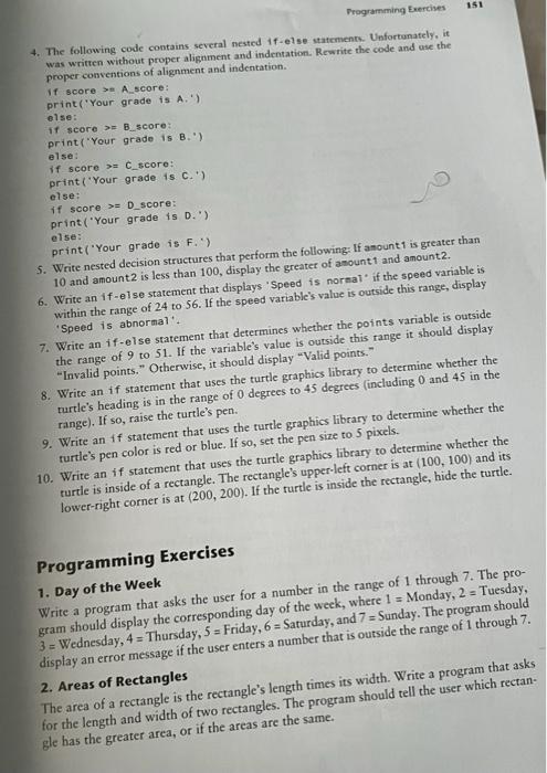Solved 151 Programming Exercises 4. The following code | Chegg.com