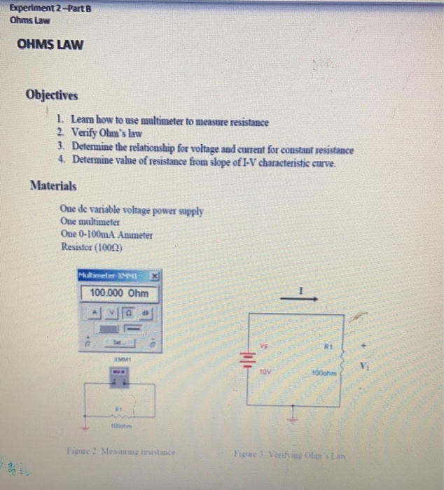 Solved Experiment 2-Part B Ohms Law OHMS LAW Objectives 1. | Chegg.com