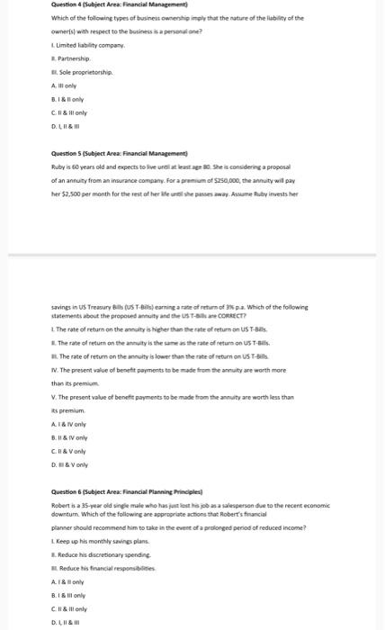 Solved Question I (Subject Area: Finandial Management) | Chegg.com
