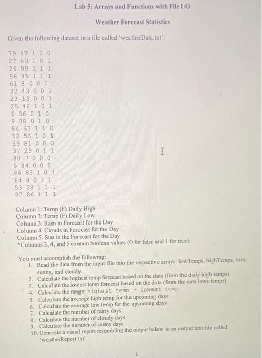 Solved Lab 5: Arrays and Functions with File 1/0 Weather | Chegg.com