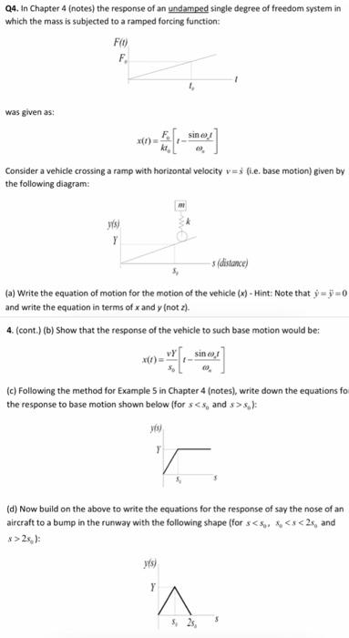 Q4. In Chapter 4 (notes) the response of an undamped | Chegg.com