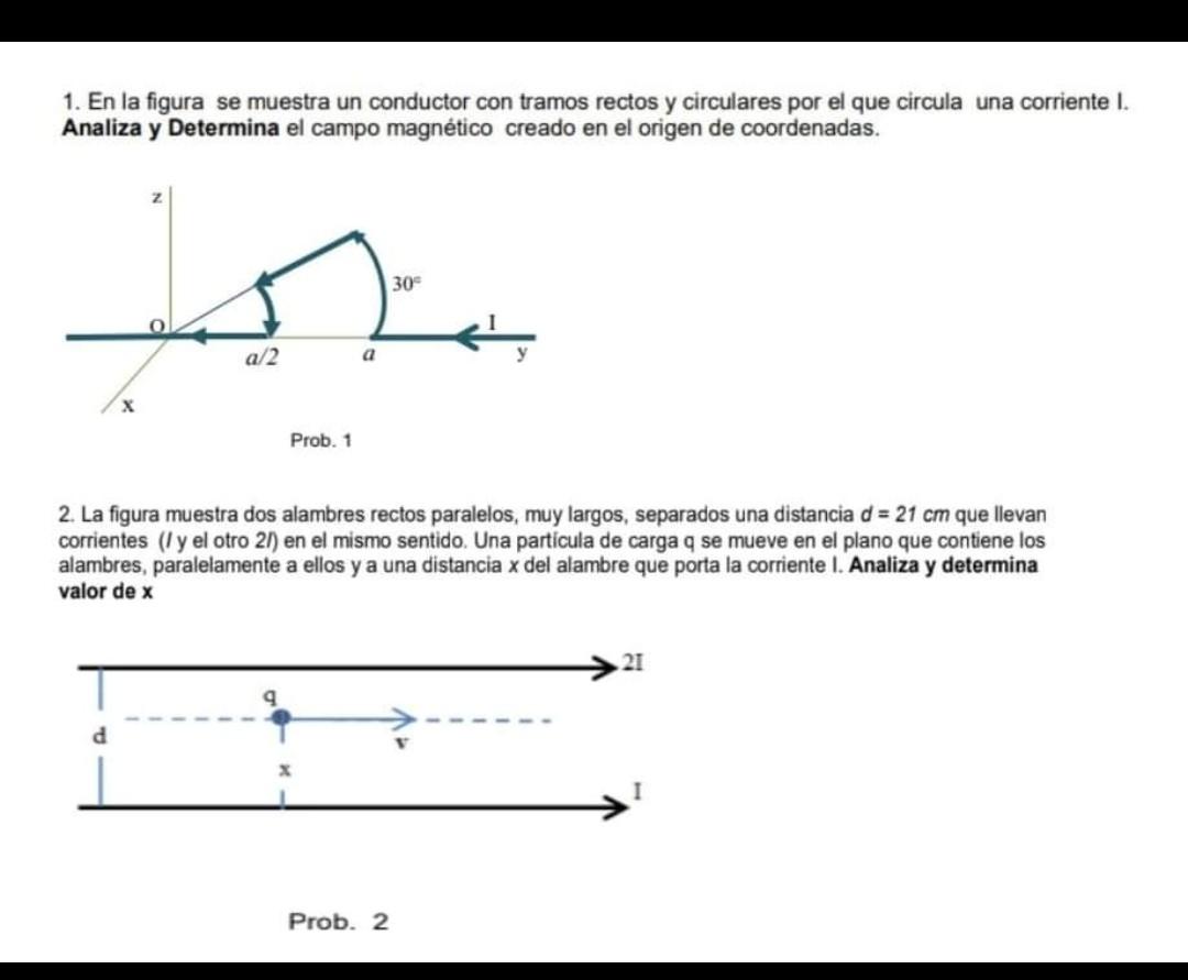 1. En la figura se muestra un conductor con tramos rectos y circulares por el que circula una corriente I. Analiza y Determin