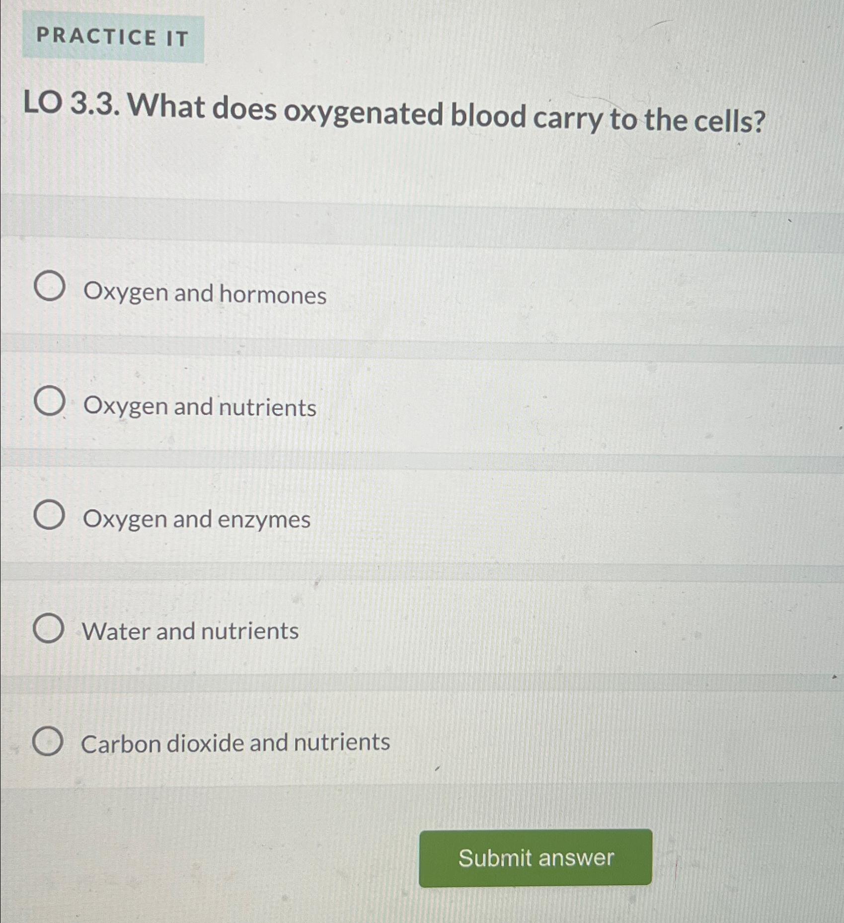 Solved LO 3.3. ﻿What does oxygenated blood carry to the
