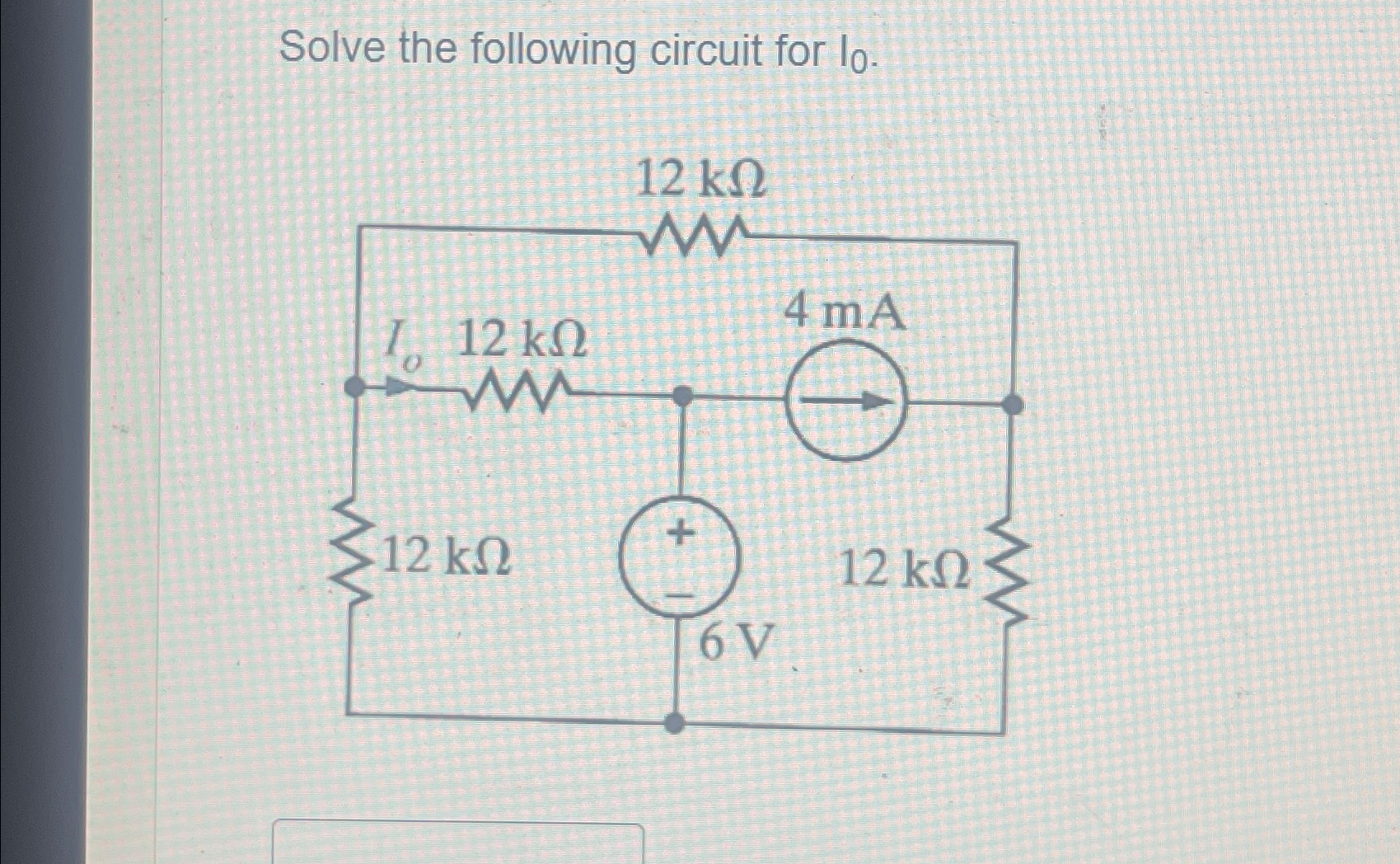 Solved Solve the following circuit for I0. | Chegg.com