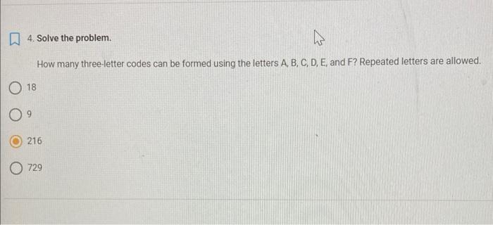 Solved 4. Solve the problem. How many three-letter codes can | Chegg.com