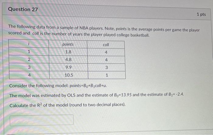 Solved The following data from a sample of NBA players. | Chegg.com