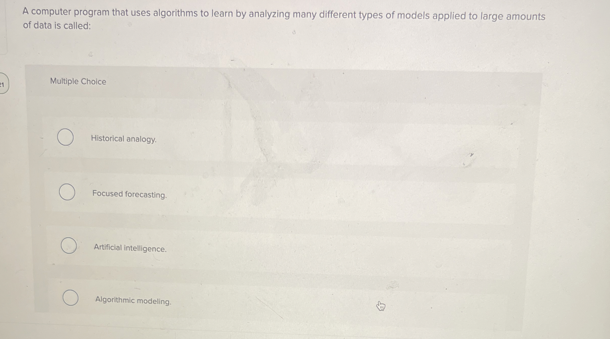 Solved A computer program that uses algorithms to learn by | Chegg.com
