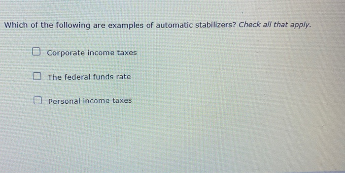 all of the following are automatic stabilizers except