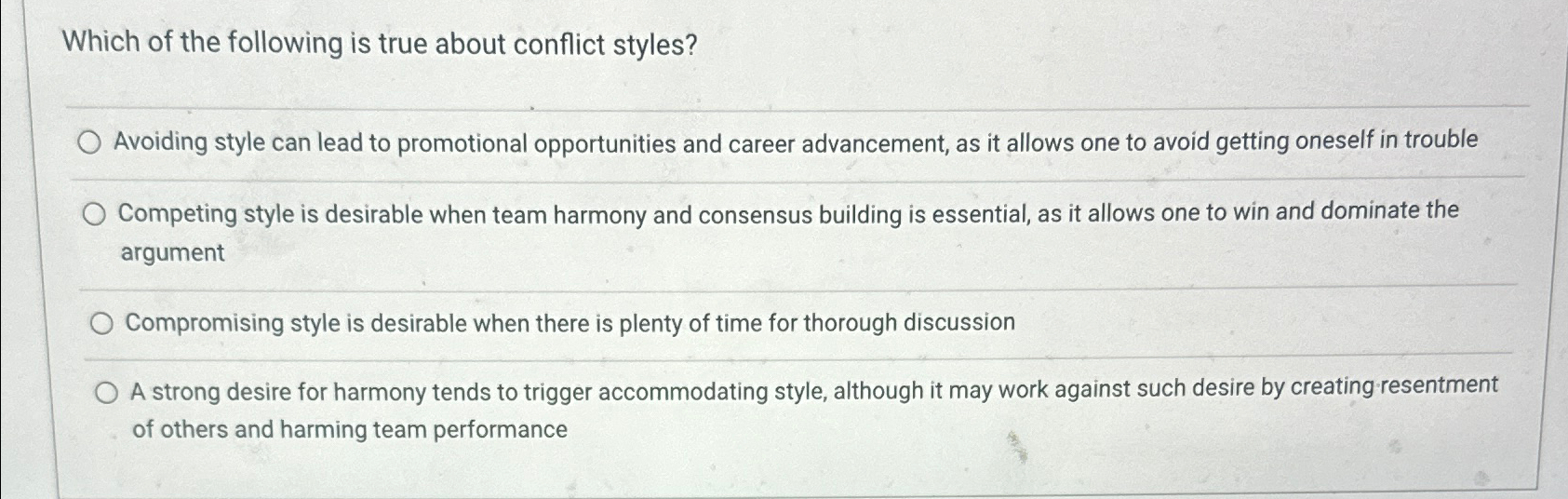 Solved Which of the following is true about conflict | Chegg.com
