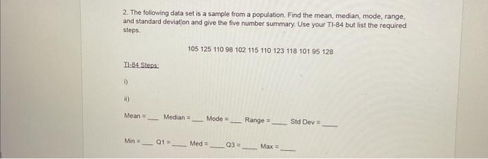 Solved 2. The following data set is a sample from a | Chegg.com